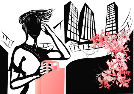 Urban lifestyle. woman with shopping bag in urban streetのイラスト素材