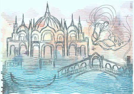 venice. abstract silhouette of city on multicolor backgroundのイラスト素材