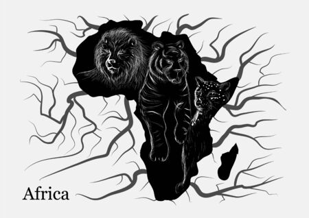 africa. white silhouette of animl on abstract map of africaのイラスト素材