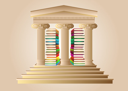university sign. ancient columns and abstract booksのイラスト素材
