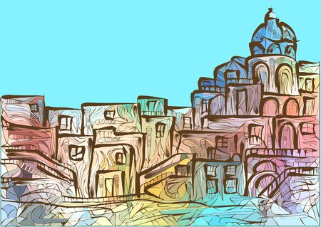 Naples. abstract multicolor silhouette of italian cityのイラスト素材