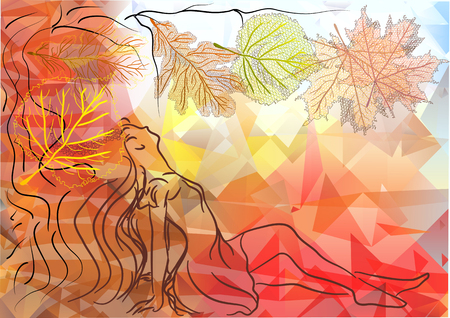 woman and autumn, abstract silhouet of woman and leavesのイラスト素材