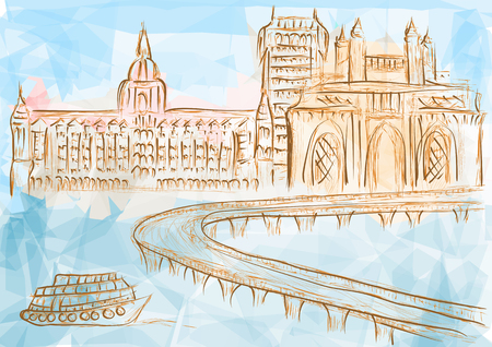 mumbai. abstract silhouette of city on multicolor backgroundのイラスト素材