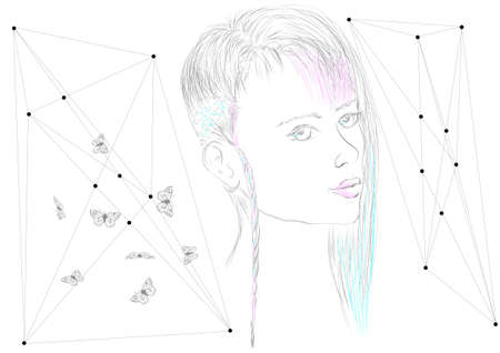 teenage girl portrait isolated on a white backgroundのイラスト素材