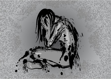 dark depression. abstract human silhouette on dark backgroundのイラスト素材