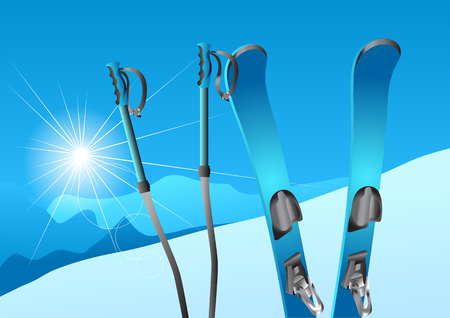 skiing. skis and ski poles on the snowのイラスト素材