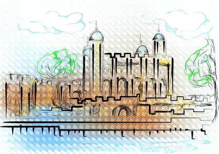 tower of london on multicolor abstract backgroundのイラスト素材