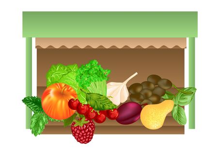 market. abstract kiosk with different fruits and vegetablesのイラスト素材