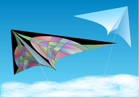 two kites in blue sky with cloudのイラスト素材