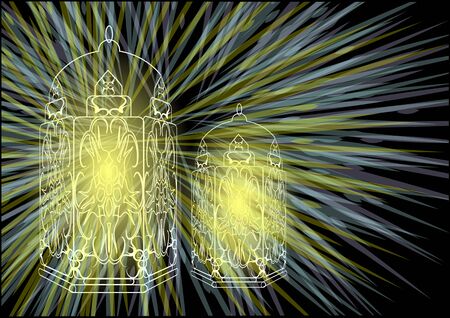 lanterns. two abstract latterns and multicolor lightのイラスト素材