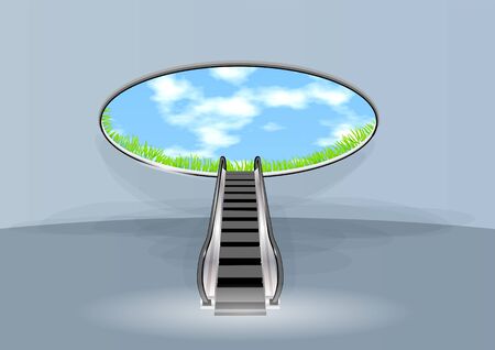escalator in sky. conceptual stairway to successのイラスト素材