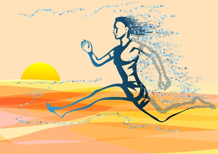 running woman on seacoast. abstract silhouette of joggerのイラスト素材