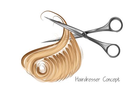 hairdresser concept. hairdressers scissors and hair on white backgroundのイラスト素材