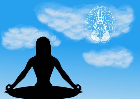 meditation. abstract homan silhouette and sky with brainのイラスト素材