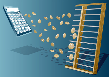 business progress. Wooden abacus and modern calculatorのイラスト素材