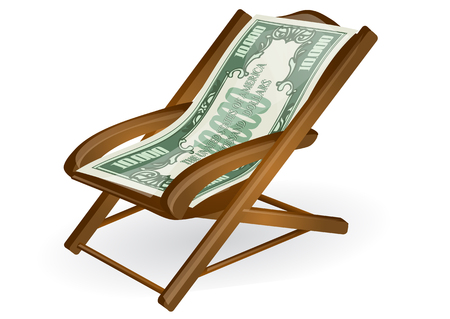 pension concept. wood chair with money isolated on a white backgroundのイラスト素材