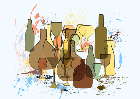 alcohol. abstract silhouette of glasses and bottleのイラスト素材