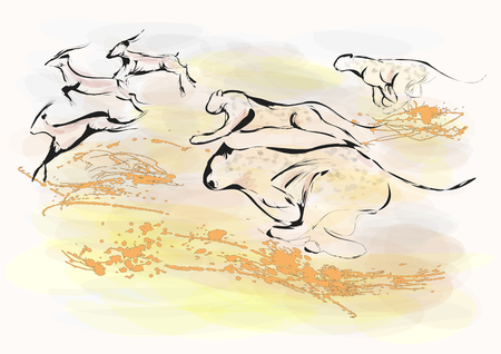 cheetah chase. abstract animals hunting.のイラスト素材