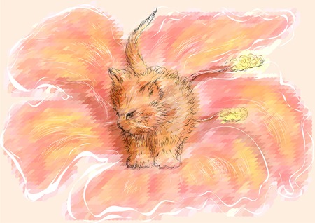 kitten in garden. animal sitting in abstract flowerのイラスト素材
