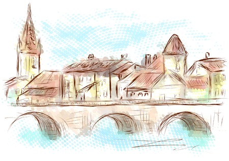 lyon france. abstract illustration of city on multicolor backgroundのイラスト素材