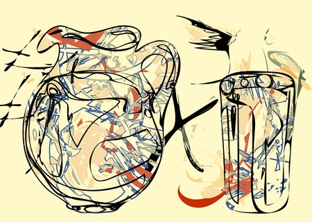 abstract pitcher. painting of still life with pitcher and glassのイラスト素材