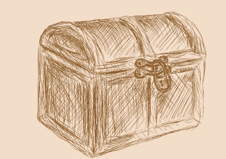 treasure chest. Hand drawn illustrationのイラスト素材