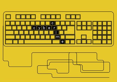 cyber crime. keyboard with text on yellow backgroundのイラスト素材