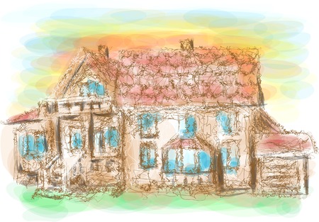 model house. abstract sketch of mansion on multicolor backgroundのイラスト素材
