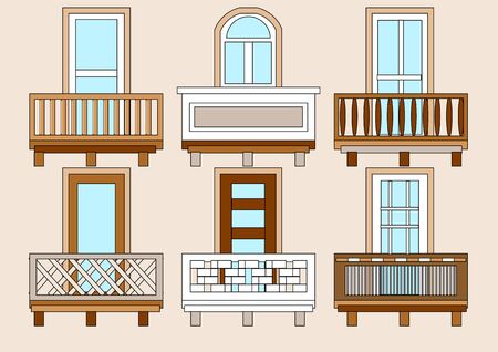 balcony. set of classical  different balustres in flat colorのイラスト素材