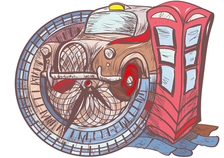 london taxi. Flat modern vector illustration of Londonのイラスト素材