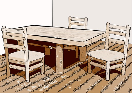 wooden table and chairs abstract illustrationのイラスト素材