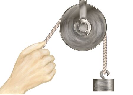 pulley and hand isolated on a white backgroundのイラスト素材