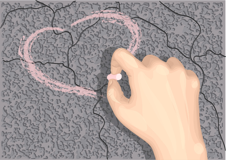 heart drawn on asphalt with rose chalkのイラスト素材