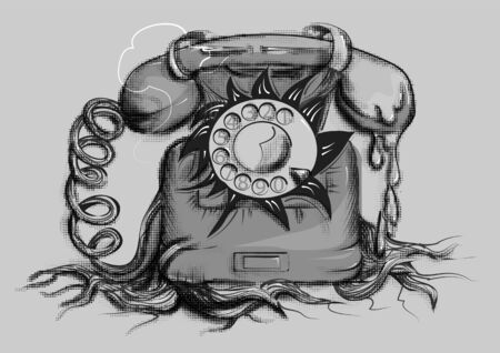 retro rotary dial telephone isolated on gray backgroundのイラスト素材