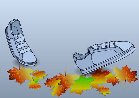 boots traveling ion autumn leves solated on the white backgroundのイラスト素材