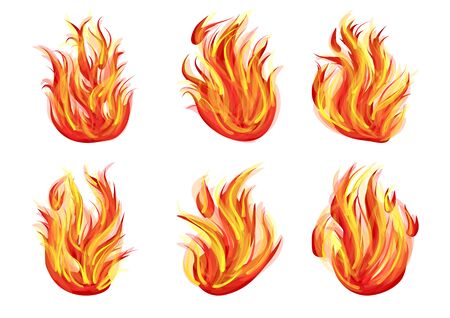 set of flames isolated on white backgroundのイラスト素材