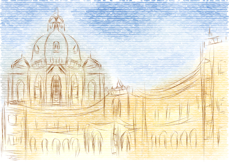 vienna austria, abstract illustration of city on multicolor backgroundのイラスト素材
