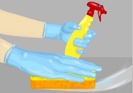 Human hands with detergent and sponge.のイラスト素材