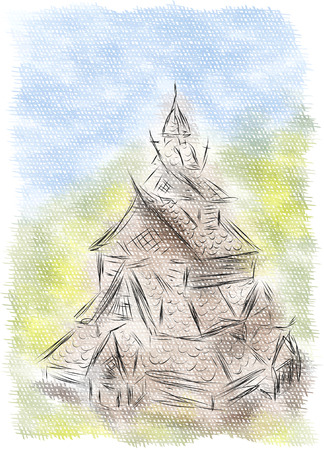 scandinavia church on abstract multicolor backgroundのイラスト素材