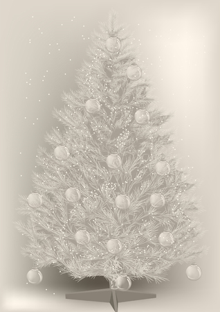 Vintage Christmas tree iwith snow and decorationのイラスト素材