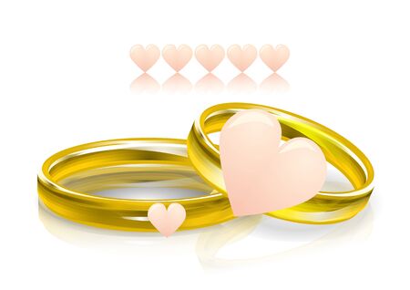 Wedding rings with pink hearts illustration.のイラスト素材