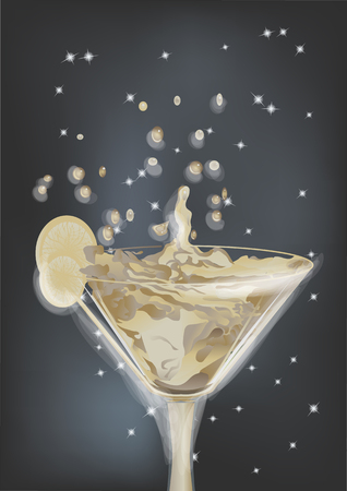abstract cocktail with splash and lime and night sky のイラスト素材