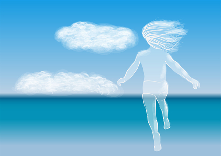 Child running to the sea and splashing in waterのイラスト素材