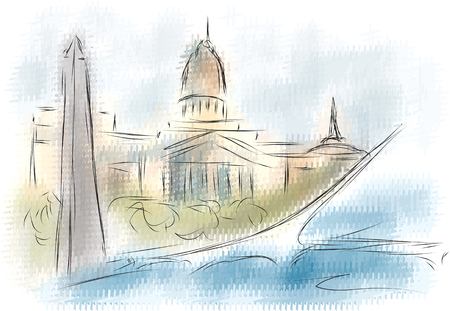 Buenos Aires. abstract illustration of city on multicolor backgroundのイラスト素材