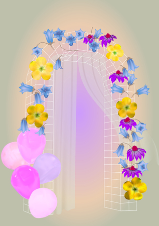 festive arch. decoration for party with flowers and balloonsのイラスト素材