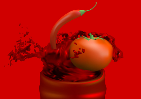 Barbecue sauce with tomato on red background. vector illustration.のイラスト素材