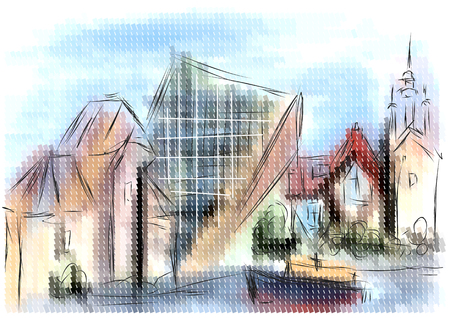 gdansk. abstract illustration of city on multicolor backgroundのイラスト素材