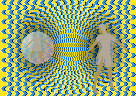Woman and optical illusion.girl in the abstract corridorのイラスト素材