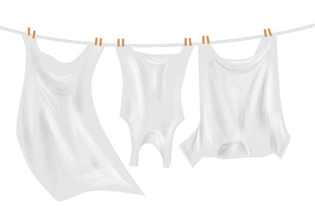 Underclothes hanging on a rope on white backgroundのイラスト素材