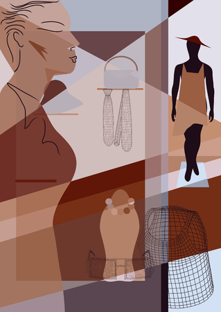 Shopping concept. Woman walks in the city.のイラスト素材